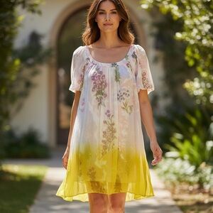 HD in Paris ANTHROPOLOGIE Dipped Chroma Ombre Floral Swing Dress Women’s 4 Small